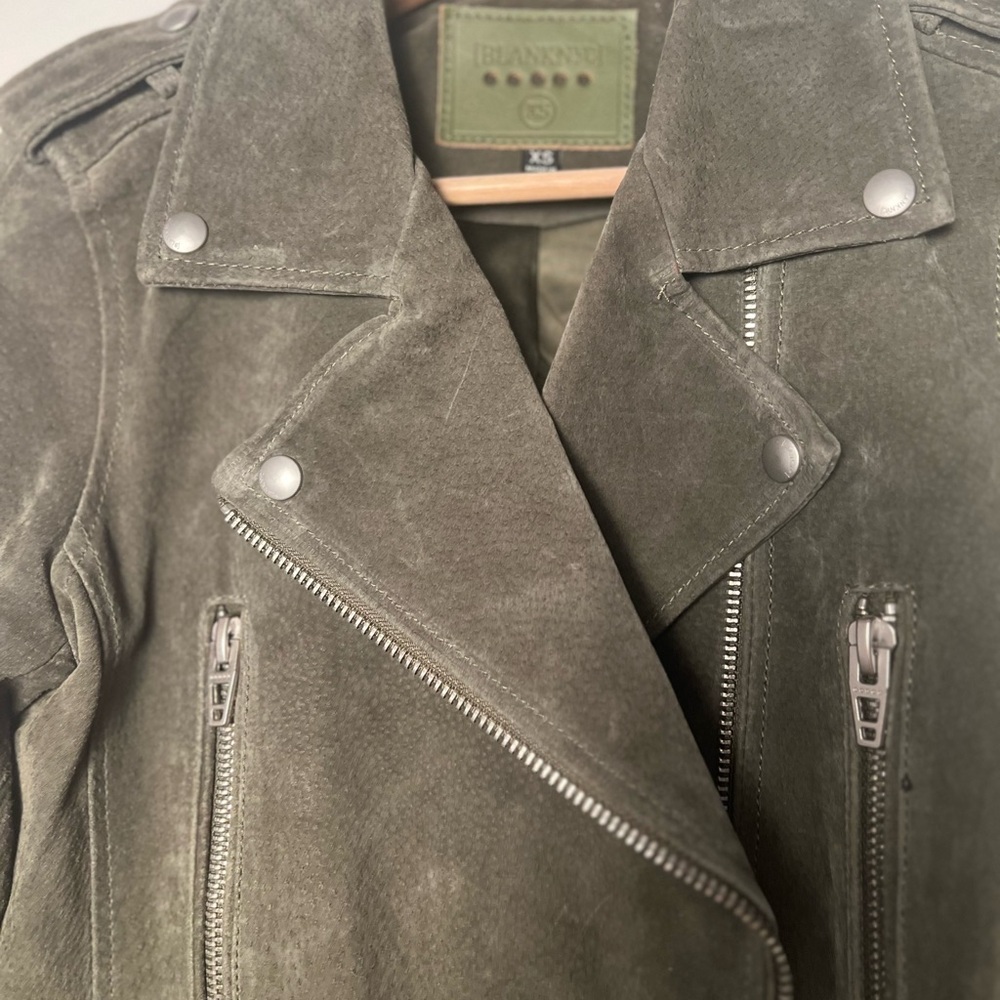 BLANKNYC Jacket XS Suede Olive Green Zip Snap Moto Lined Biker - Picture 6 of 15